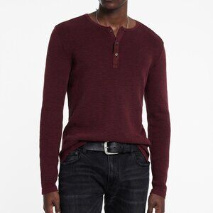 John Varvatos Men's Memphis Waffle Knit LS Henley Sweater Tee Shirt Dark Plum